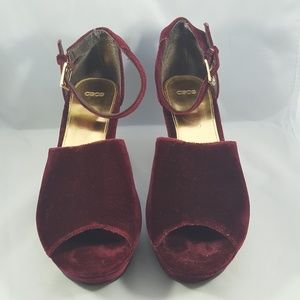 Asos Womens Maroon Velvet Wedge Heel